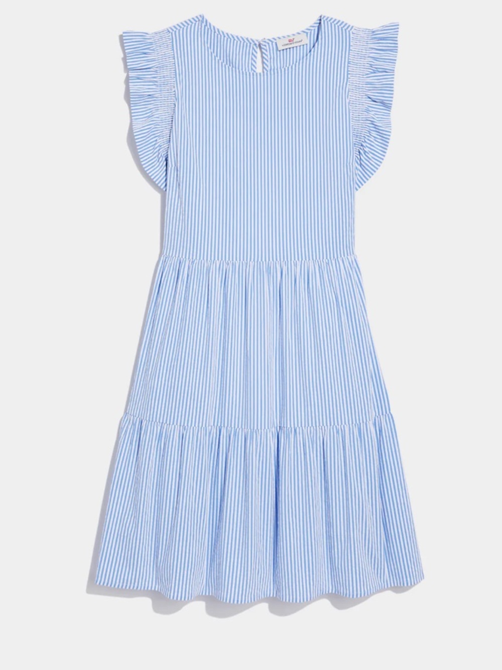 Vineyard Vines performance harbor ruffle dress blue seersucker womens XS - Picture 3 of 10